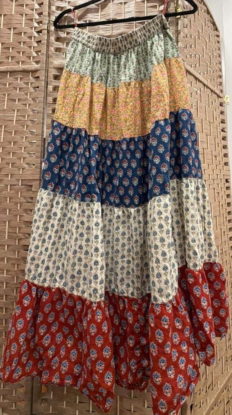 Young Thread XL Boho Patchwork Tiered Maxi Skirt Floral Hippie Festival